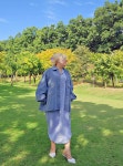 남녀공용 가슴단면 80 (나나사이즈)빅사이즈 후르츠 오버핏 스트링 롱 데님 청자켓(2C) : 난분분