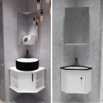 코너 세면대 세트 수납장 개수대 하부장 욕실 간이 카운터 34x34 벽 캐비닛 + 블랙 세면대 : 별빛루나