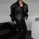 에스 오버핏 가죽 바이크 레더 크롭 라이더 자켓 : 코지네스