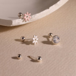 [All silver] 몽글큐빅 샐리플라워 3mm 볼 피어싱 귀걸이 : 블루탱