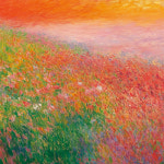 인테리어 그림 거실 캔버스 유화 풍경 포스터 해질녘 노을 꽃밭 50x50cm : 봄날프로젝트