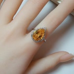 볼드한 크기감의 깔끔 물방울 시트린 헤일로 원석반지 실버925 천연석 : 뮤트주얼리