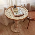 원형 테이블 북유럽 다이닝 원목 티 프렌치원형테이블 검정색 소형 45x45x61cm : 재민이네4