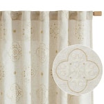 진찬 린넨 커튼 84인치 길이 자수 플로럴 컨트리 농장 거실용 커튼 러스틱 로드 포켓 백 탭 세미 쉬어 윈도우 커튼 드레이프 내추럴 침실 커튼, 2... 