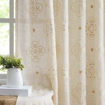 진찬 린넨 커튼 84인치 길이 자수 플로럴 컨트리 농장 거실용 커튼 러스틱 로드 포켓 백 탭 세미 쉬어 윈도우 커튼 드레이프 내추럴 침실 커튼, 2... 