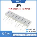 5 Pcs 5W 수직 시멘트 저항 5.6R 6.2 6.8 8 8.2 10 12 15 18 R 20 22 24 27 30 33 36 39Ohm 43 47 50 51 56 62 68 : 수정공구3