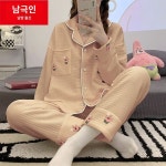 파자마 잠옷 긴팔 여성 겨울 긴소매 실내복 상하 잠옷바지 G9853 잎 아프리콧트 여성용 M 사이즈 (권장체중80-100파운드) : 상상스토어샵
