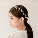 실버드롭 웨딩헤어밴드 비즈 큐빅머리띠 웨딩 진주머리띠 : 릴리드레스