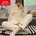 파자마 잠옷 긴팔 여성 겨울 긴소매 실내복 상하 잠옷바지 G9853 잎 아프리콧트 여성용 M 사이즈 (권장체중80-100파운드) : 상상스토어샵