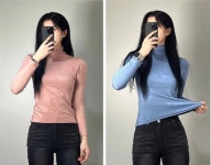 모듬컴퍼니 여성 기본 무지 폴라티 목티 [5color 여자 목 폴라 티 면 티셔츠 얇은 이너 레이어드 블랙 검정 브라운 블루 소라 모브 핑크 오트밀...