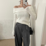 데이 도톰 박시 오프숄더 골지니트 2color : 예핏