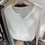 가을 겨울 여성용 버건디 긴팔 스웨터 가디건 스타일리시한 내부 레이어링 셔츠 탑이 있는 새로운 스타일의 루즈하고 부드러운 밀랍 : 직구는직구다