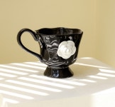 고급 홈까페 까멜리아 플라워 블랙 머그 커피잔 찻잔 예쁜컵 : 땡큐걸