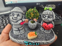 Jeju(제주) 돌하르방, 할망(Love) 감귤나무 받침 장식인형(12.5cm x 7cm) : 제주 삼둥이네집