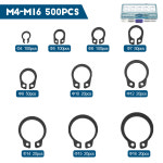 링 서클립 560 세트, 클립 개 C 타입 키트, 500 탄소강 스냅 외부 25MM 베어링용, 고정 개, 모음 샤프트 : 에라토7
