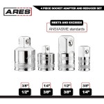 ARS 70007-4피스 소켓 어댑터 및 감속기 세트 - 1 /4인치, 3 /8인치, 1 /2인치 래칫 /소켓 세트 확장 /컨버세이션 키트 - 미러 마감이 적용된... 