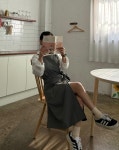자수각인 차콜 블랙 방수앞치마 앞트임 양면앞치마 네일샵미용앞치마 미니앞치마 : 윤이나다-
