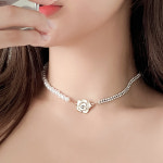 진주 하프 큐빅 장미 초커 목걸이 화려한 포인트 유니크 여자 펄 우아한 패션 파티 클럽 : 아이엘제이