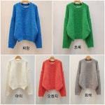 울니트 알파카 보송니트 크롭 라운드 오버핏 니트 : 와이베이지