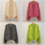 울니트 알파카 보송니트 크롭 라운드 오버핏 니트 : 와이베이지