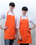 SAP-933 오렌지 사선 두줄 띠 주머니 폴리원단 앞치마 배색 길이조절 고급 행사 야외용 : OK산업용품