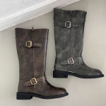 모바 빈티지 클래식 유니크 블랙 골드 낮은굽 롱부츠 3cm : 문라잇슈