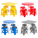 플라스틱 테이블 편의점 포장마차 야외 접이식 세트 사각테이블 1개 사각의자 4개 그레이 : 지오리빙