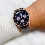 갤럭시워치7 스트랩 톱니 베젤링 가죽 밴드 갤럭시워치 6 5 4 40 43 44 45 47mm 호환 : 아우라커넥션