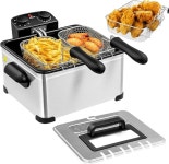 MEDIMALL 바구니가 있는 딥 프라이어, 5.3QT/21컵 가정용 전기 오일 프라이어, 1700w 스테인리스 상업용 조리대 프라이어, 뷰 윈도우... 