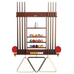 풀 큐 랙 8 풀 스틱 홀더 벽걸이 2-in-1 풀 스틱 & 핑퐁 패들 홀더 당구 큐 랙 솔리드 우드 당구대 액세서리 당구장, 게임룸(클래식 버건디)... 