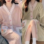 잠옷 홈웨어 수면 극세사 겨울 파자마 여성 기모 팬츠 원피스 : 가성샵