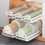 주방 슬라이딩 그릇 접시 수납 정리대 찬장안 서랍식 물빠짐 식기 거치대 랙 : 브레인포