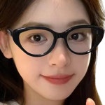 남녀공용 데일리룩 긱시크 캣츠아이 뿔테 안경 자외선 블루라이트 차단 가벼운 안경 : 아비토브랜드
