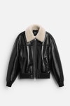 ZARA 자라 에코 레더 브라이트 무스탕 점퍼 블랙 : 유로핏