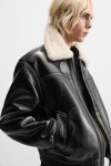 ZARA 자라 에코 레더 브라이트 무스탕 점퍼 블랙 : 유로핏