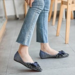 발편한 여성 플랫슈즈 임산부 구두 뾰족한 싱글 얕은 요정 부드러운 라 톤 스쿠프 밑창 대형 41~43 보트 봄 여름 가을 스팽글 웨딩 단화... 