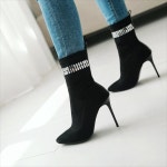 여성 앵클 부츠 하이힐 굽 숏 삭스 가을 겨울 첼시 가죽 구두 한 라 톤 포인티드 토 대형 얇은 미드 종아리 40-43 : FEELINGMALL