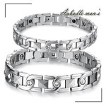 오바들맨즈 H1043 남성 여성 커플 써지컬스틸 건강 에너지 마그네틱 스톤 체인 팔찌 : 오바들