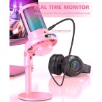 PC용 NJSJ USB 마이크, PS4용 게이밍 게임 터치 음소거 기능이 있는... 모니터링 잭(데스크톱 스탠드, 핑크 포함) : 미스틱마켓플레이스