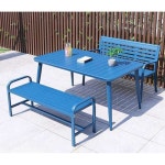야외용 테이블 옥상 세트 탁자 가구 펜션 레스토랑 (다크블루)120cm테이블+벤치+등받이벤치 : 삼육오 핫딜마켓