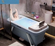 온도조절 욕조 반신욕 펜션 사우나 히노끼 1인 대형 실리콘밸리 블루 : 비앤알글로벌