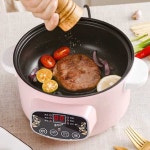 전기찜솥 학생 가정용 일체형 소형 전골 볶음 다목적 냄비 냄비 전골냄비 삶은면 침실 제품 카키 1-2인 단층 : 나송송