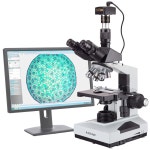 암스코프 T490B-8M 디지털 화합물 삼안 현미경, WF10x 및 WF20x 아이피스, 40X-2000X 배율, 브라이트필드, 할로겐 일루미네이션, 아베... 