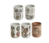 팬시-482 483 484 485 486 컵 5종류 후쿠마네코 오니기리 다루마 텐푸라 올빼미 도자기제품 : 리치키친