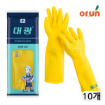 [도착보장] 대광 공업용 어업용 두꺼운 고무장갑 10호, 옐로우, 10개 : 오런장갑