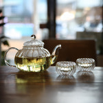 아델라인 이중잔 S 따뜻한 미니 내열유리 투명 호박 국화꽃잔 홍차 티잔 플라워 이중 찻잔 : 키친초이스