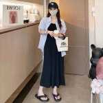 코튼 원피스 투피스 봄 여름 배를 가려주 셔츠 줄여주 패셔너블 서스펜더 스커트 캐주얼 트 : 블링-에이치