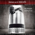 레드 라이온 RL50CON 115볼트, 1 /2-HP, 3600 GPH 헤비 듀티 스테인리스 스틸 수동 잠수용 유틸리티 펌프, 20피트 전원 코드, 스틸... 