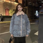 여성 가을겨울 패션 데님 패딩 점퍼 빅사이즈 기모 청 재킷 캐주얼 JCC1202Pe8 : 한국명보 주식회사