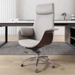 심플 임원 의자 사장님 모던 체어 가죽 우드 원목 그레이 : E브로킹